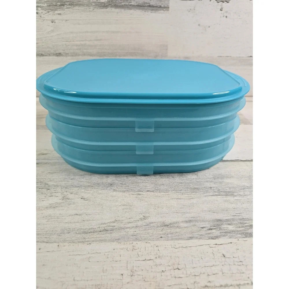 Tupperware Deli Keeper Set 3 Stackable Containers 1 Lid Blue 5537 5538